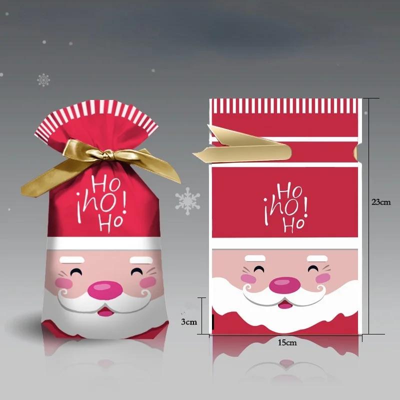 5Pcs New Year Christmas Candy Packaging Santa Gift Bag Xmas Plastic Bag Decorations for Home