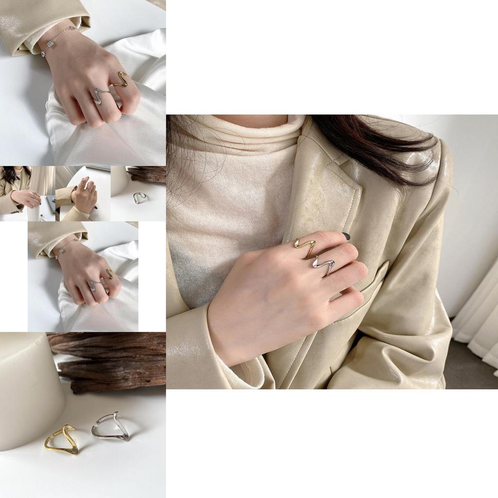 Fashionable Adjustable S925 Silver Ring For Women Featuring Simple Wave Triangle Shape