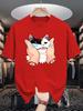 Unisex Crew Neck Tee Funny Squish Cat Cartoon Graphic Print Soft Cotton Loose Short Sleeve Summer Casual Male Daily Streetwear Tops