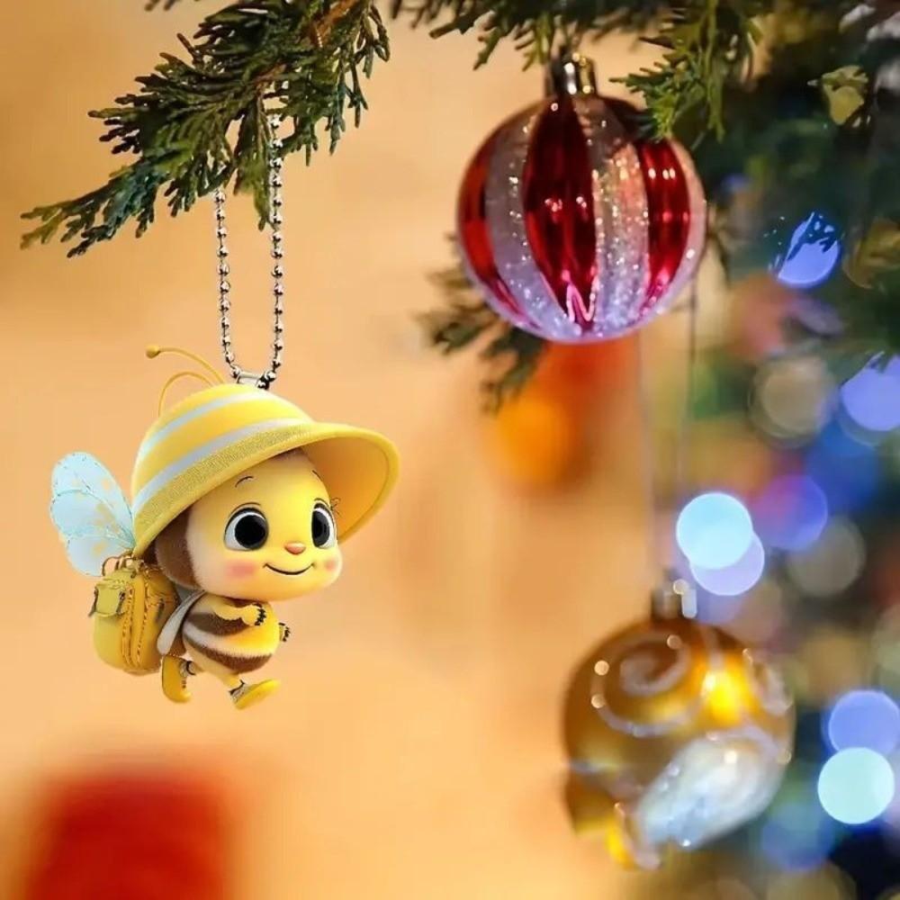 2D Flat Backpack Bee Pendant Cute Bee Xmas Tree Hanging Ornaments  Rearview Mirror Accessories