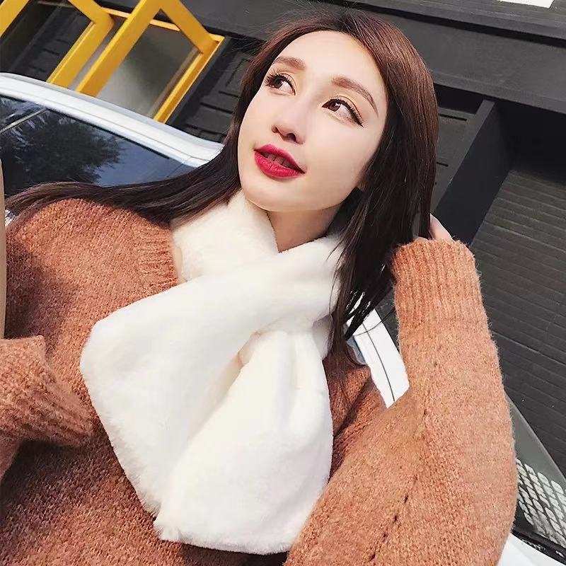

Зимний однотонный меховой теплый шейный шарф Spreada утолщенный выдровый кролик шейный комплект плюшевый шейный шарф