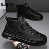 Autumn Fashion High Top Leather Casual Shoes Retro Outdoor Sport Walking Comfortable Warm Non-slip Luxury Sneakers Skate Shoes