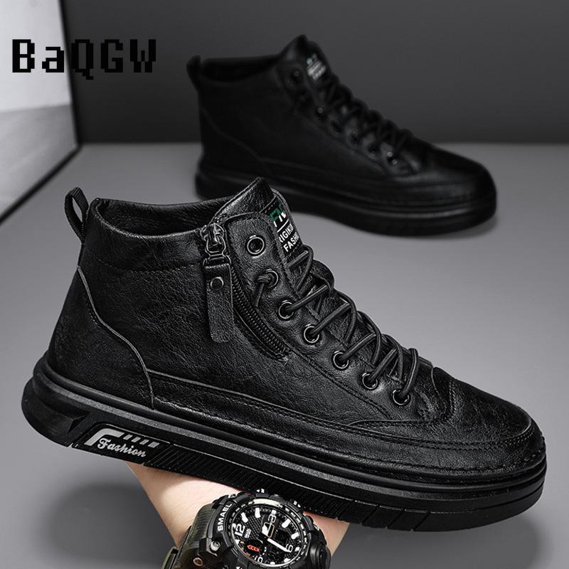 Autumn Fashion High Top Leather Casual Shoes Retro Outdoor Sport Walking Comfortable Warm Non-slip Luxury Sneakers Skate Shoes