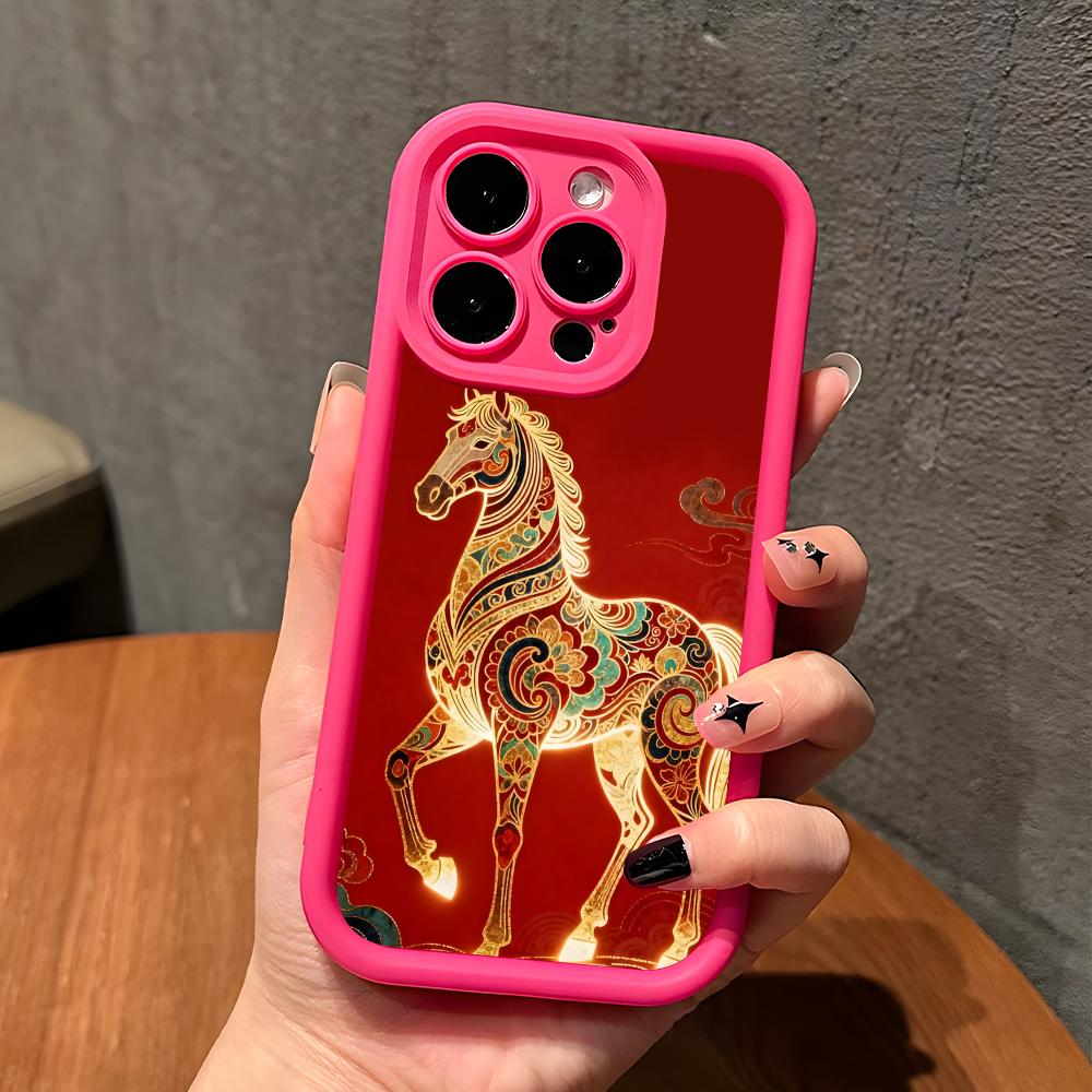 Golden Horse Year Mobile Phone Case for iPhone 17 16 15 14 13 12 11 Air Pro Max Plus Thicken TPU Colorful Cover Cover Pretty