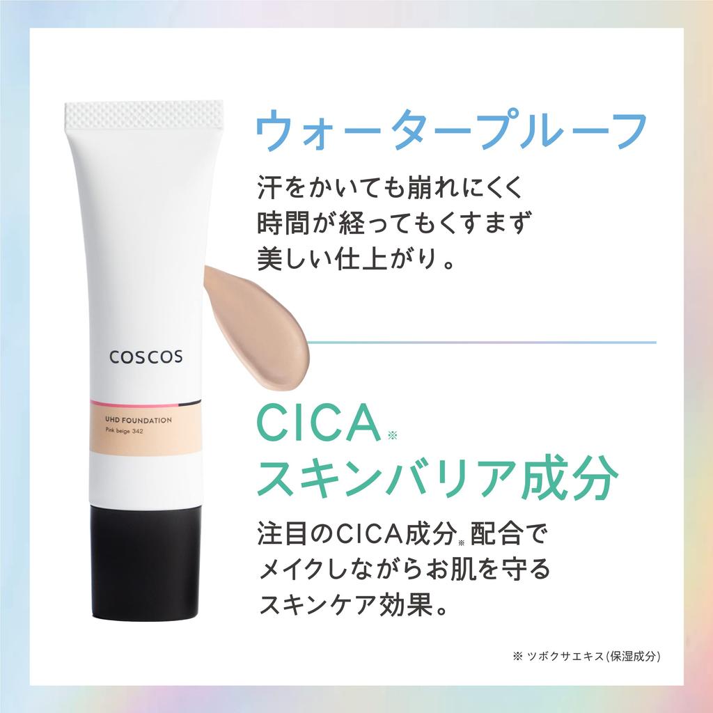 COSCOS UHD Foundation 342 Pink Beige Liquid Foundation for Cool Korean Porcelain Skin Contains CICA Cosplay COSCOS All-in-one Skin, Skin, Coverage,