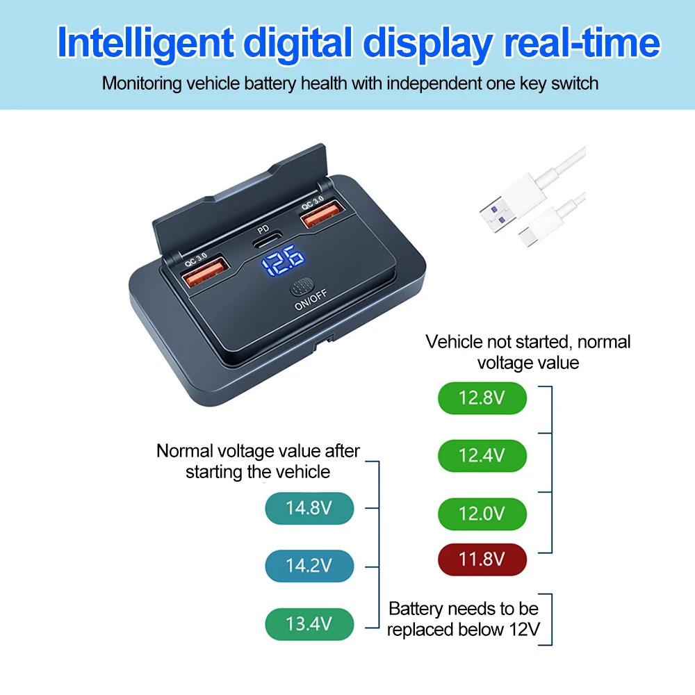12/24V Car USB Adapter Socket With Voltage Panel Fast Charging Outlet Car Charger Socket Accessories for Auto Bus RV Truck
