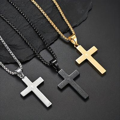 1pc Collier Pendentif Croix Sculptée en Acier Titane Multicolore pour Homme, Pendentif Croix en Acier Inoxydable pour Homme et Femme