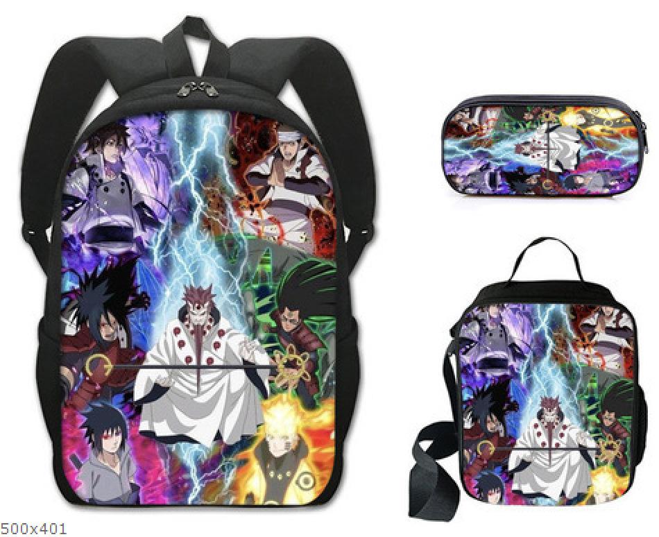 Naruto Naruto Backpack Three-Piece Set, Primary And Secondary School School Bag, Shoulder Bag, Messenger Bag, Pencil Case.