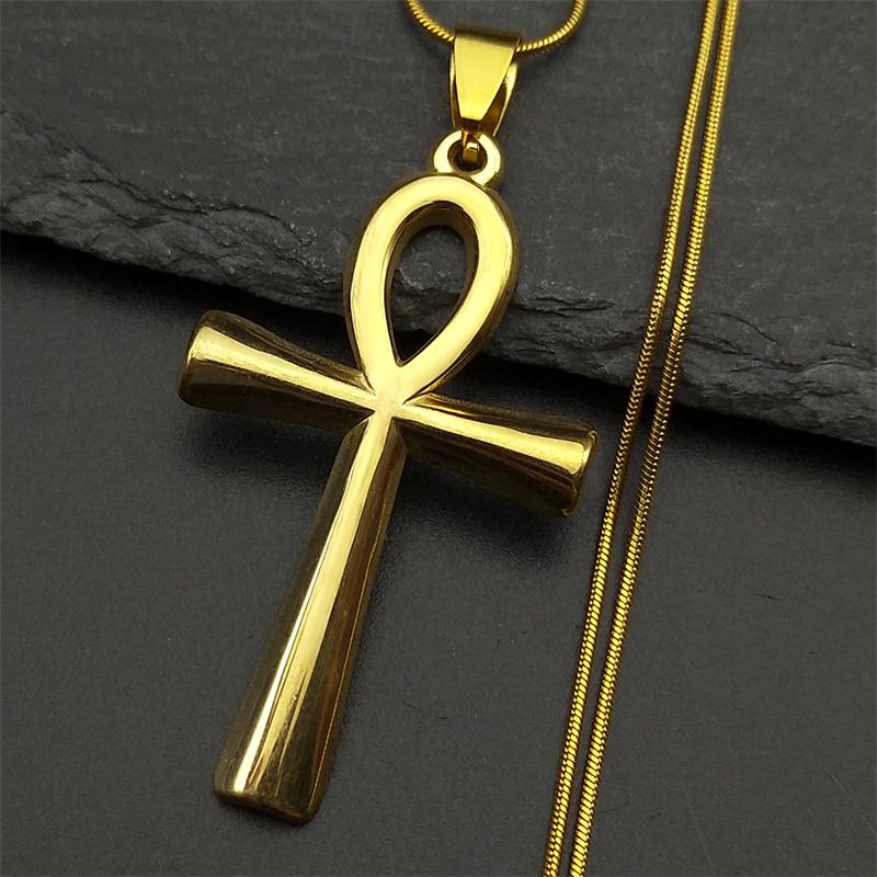 Egyptian Cross Ankh Key of Life Pendant Necklace Stainless Steel Gold Color Amulet Religious Chain Necklaces Jewelry Gift