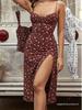 2026 Spring European & American Women's Sexy Printed Lace-up Slit Camisole Dress
