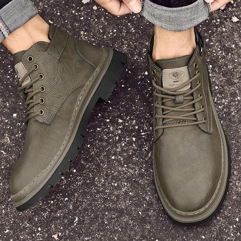 Men's High-Top Lace-Up Leather Work Boots - Autumn/Winter Casual Short Boots