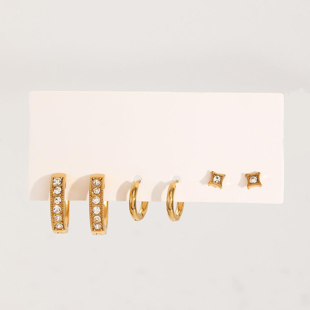 

Diamond Stainless Steel Earrings Earrings Women s Light Luxury Premium Sense Row Diamond Titanium Steel Geometric Earrings Earrings