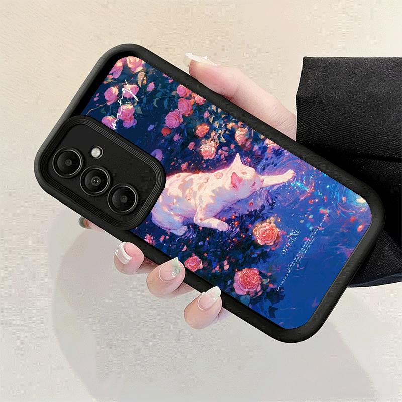 Phone Case for Samsung Galaxy S26 S25 Ultra S24 FE Night Moon Cat Dreamy Art Shell S23 Plus S22 + S21 S20 5G Soft Silicone Funda