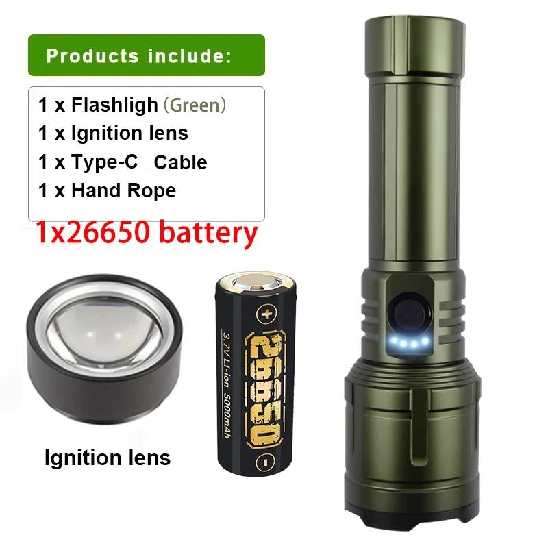 High Power Flashlight Flame Ignition Rechargeable Torch Outdoor Zoom Aluminum Alloy Lantern Light Camping Hiking Emergency Lamp