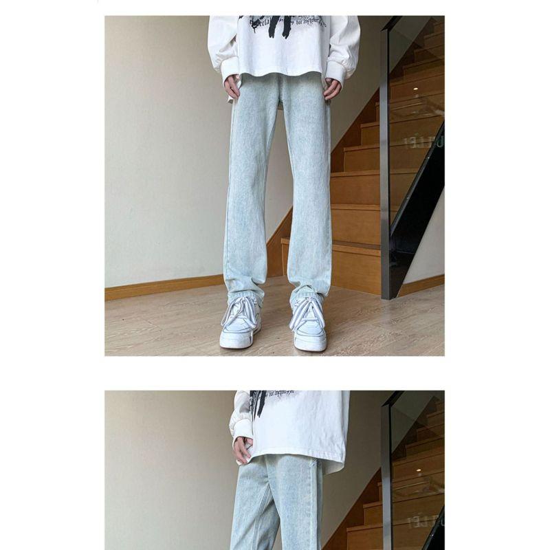 Calças estilo americano vibe high street bordado azul claro estrela jeans design masculino senso calças retas