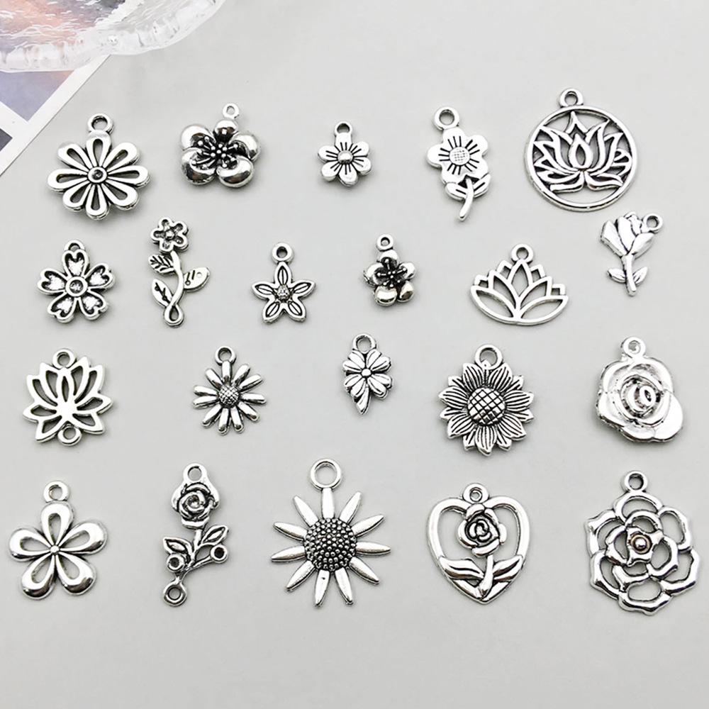 

New Vintage Silver Alloy Rose Sunflower Pendant Charm for DIY Jewelry