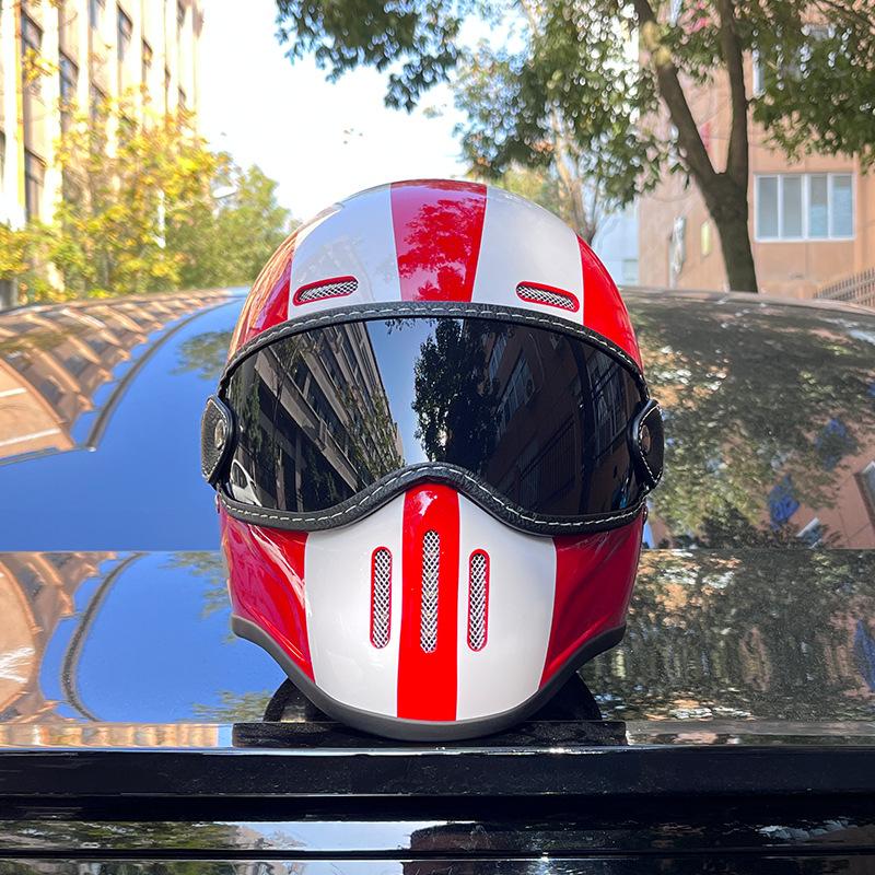 Pig Nose Fiberglass Small Helmet Body Retro Locomotive Motorcycle Helmet Cruise Locomotive Full Helmet Four Seasons Men and Women Ride
