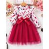 2-7 Years Girls' Floral Print Mesh Dress with Collar and Belt Girls Spring Autumn Winter Dress