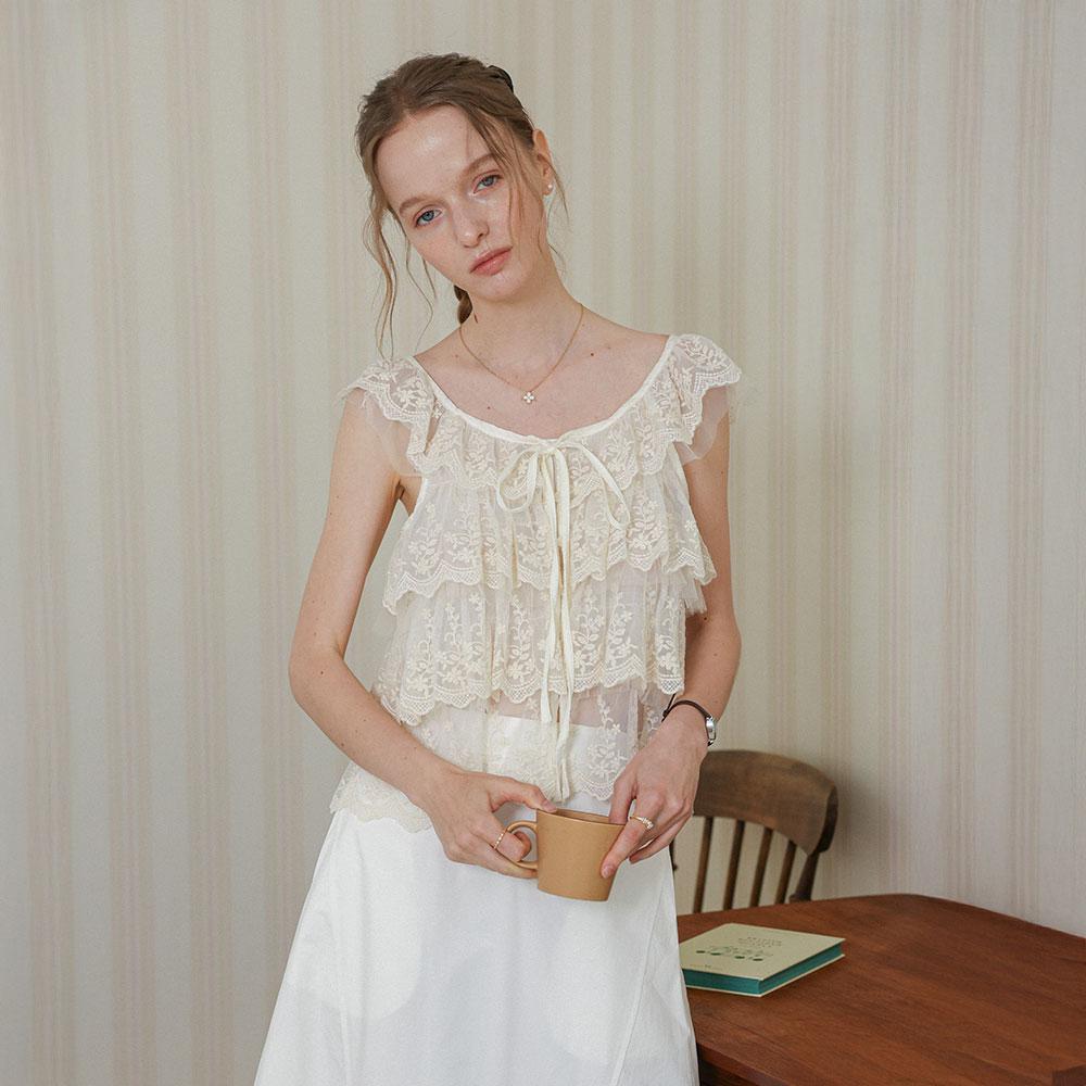 Deondeulob Dd_Ribbon Tie Lace Tiered Blouse_Ivory