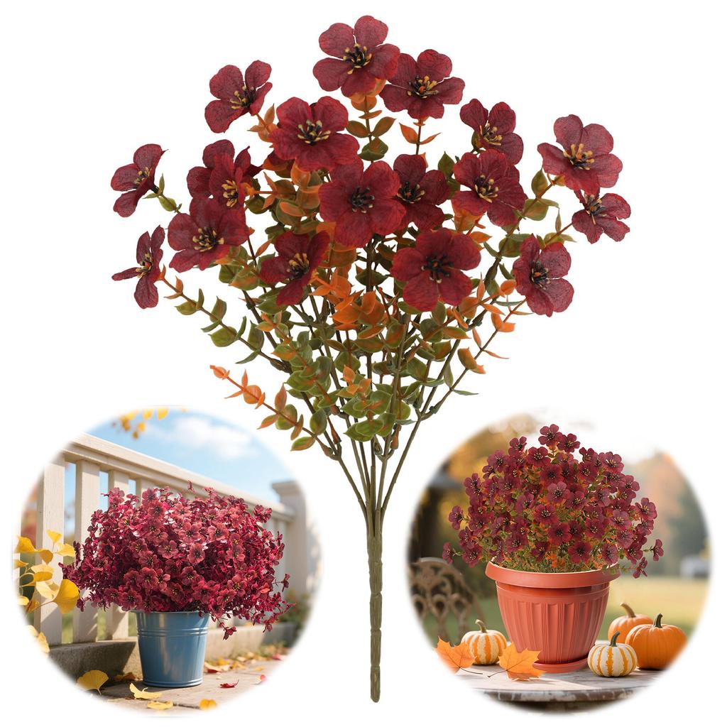 5 Bundles Plastic Fake Fall Artificial Flowers UV Resistant Fake Plastic Flowers Faux Plastic Flowers for Home Party Outdoor