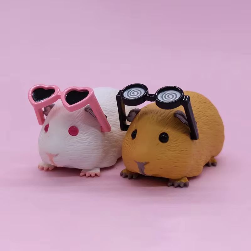 Guinea Pig With Sunglasses  Cute Small Anime Action Figurine Model Toys Kawai Desktop Decoration Collectible Present