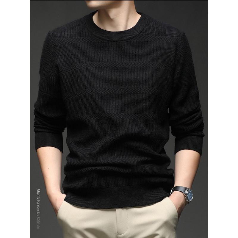 Fashion Round Neck Sweater for Autumn and Winter Men and Middle-aged All Match Top Casual and Trendy Knitted Sweater