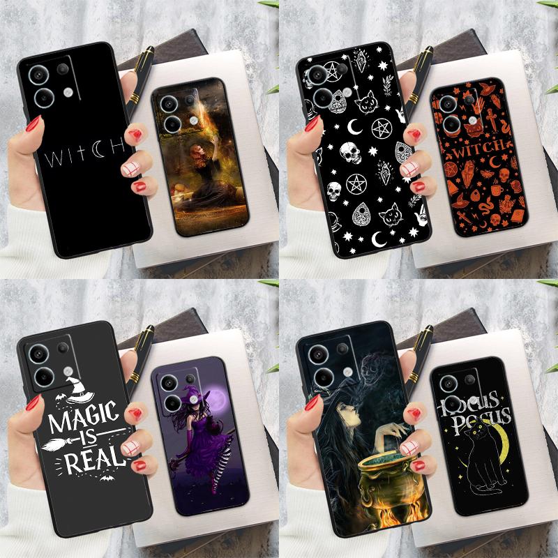Halloween Witch Cat Case For Xiaomi Redmi Note 13 Pro 14 12 11 9 10 9S 10S 11S 12S Redmi 13C 10C 12C 14C Cover