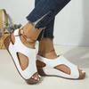 New Large-sized Shoes Velcro Wedge Heels Breathable and Carved Beach Sandals