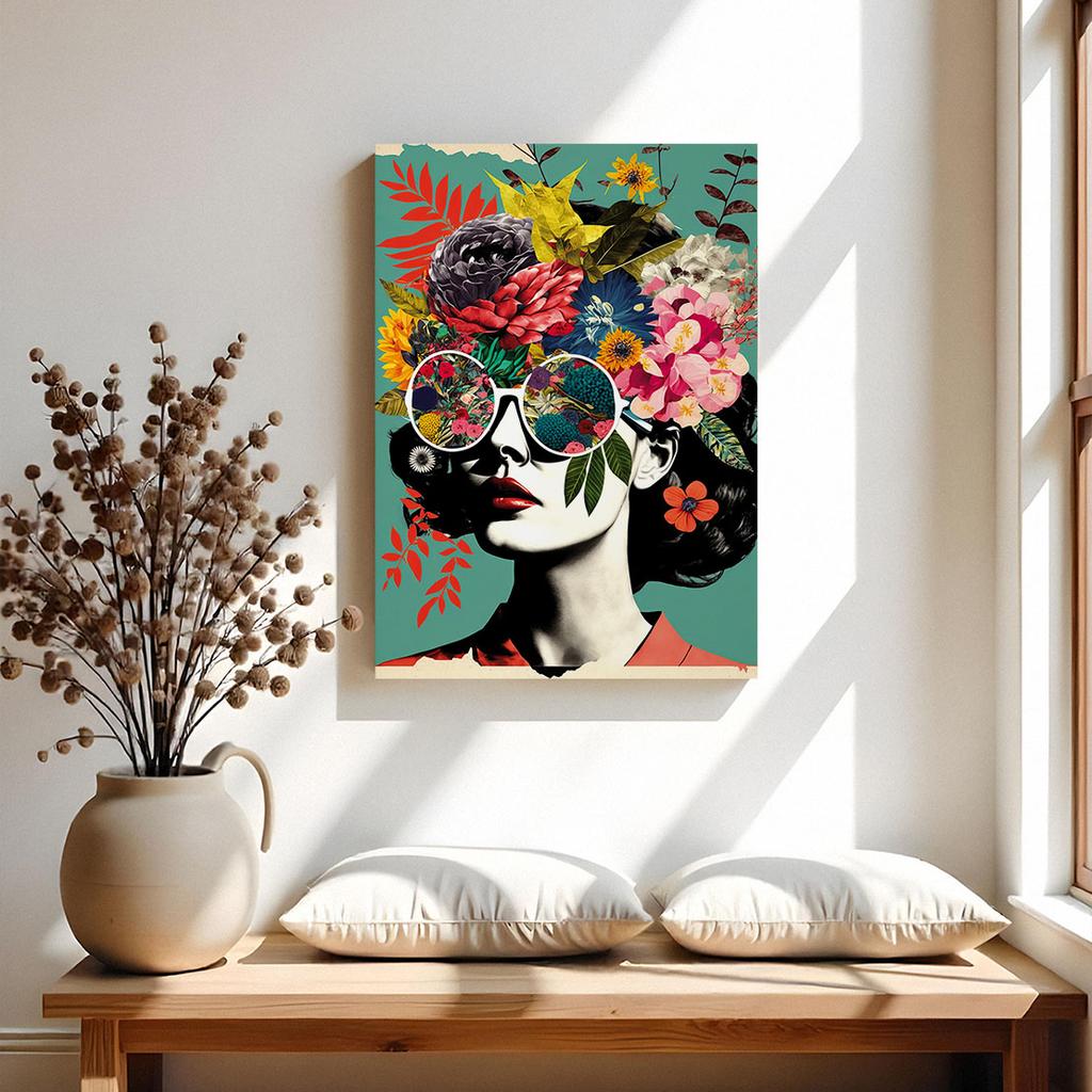 Canvas Painting Portrait Woman Flowers