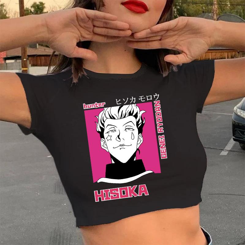 Crop Top Hunter X Hunter T Shirt Japanese Anime Killua Zoldyck Hisoka Cartoon Cute Manga T-shirt Kurapika HxH Tshirt Tees Female