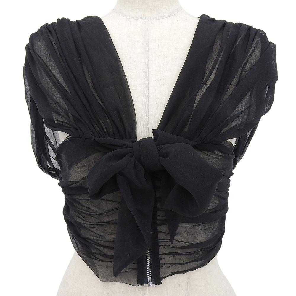 FETICO Gathered Sheer Top Gilet Women's Black 1 FTC232-0401 tops 1 blackUsed