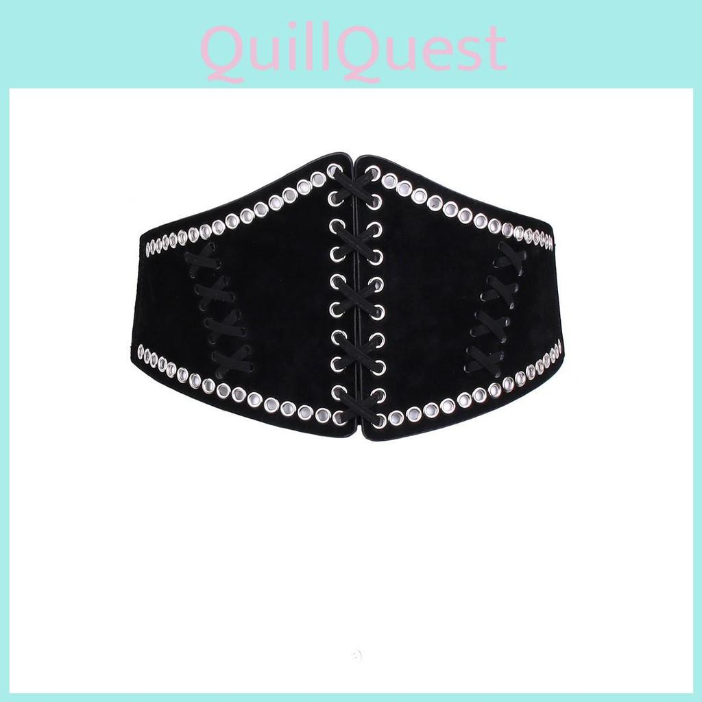 Elegant Wide Waist Belt For Women With Snap Closure And Net Design In Black