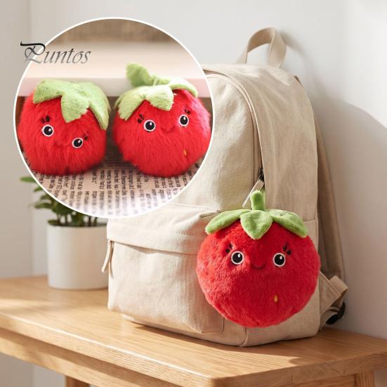Plush Strawberry Decor Cartoon Keychain, Stuffed Bag Charm, Furry Decorative Pendant Fruit Keyring for Backpacks Handbags Keys Fluffy Keychain