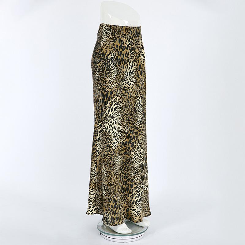 Women Leopard Print Long Fishtail Skirt High Waist A Line Slim Fit Sexy Skirt Vintage Chic Fashion Wrap Hip Streetwear Clothes
