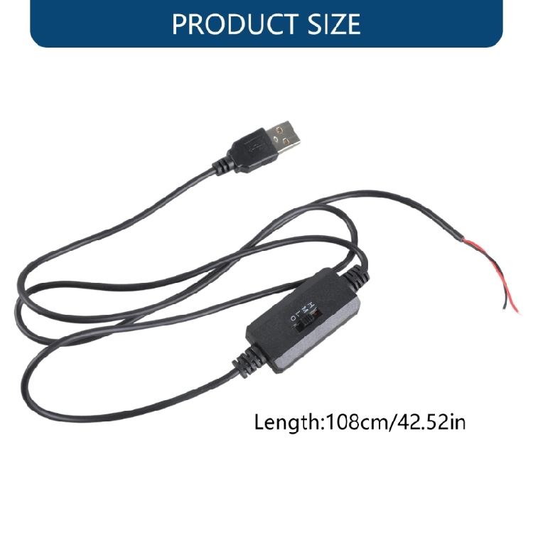 Adjustable 3 Stage USB to Open End Speed Control Cord For 5V Electronic Devices Including Desk Fan And Cooling Solution