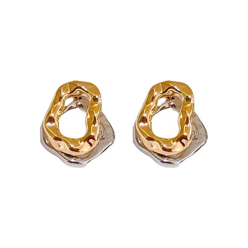 Vintage Two Tone Metal Drop Earrings for Women Geometric Irregular Round Earrings Daily Wear Statement Jewelry