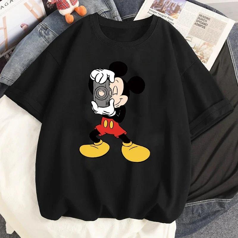 Disney Mickey Minnie Print Tshirt Summer Funny Women ONeck Tshirts Fashion Short Sleeves T Shirt Female Casual Streetwear Tees