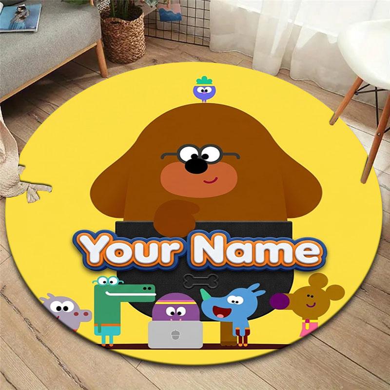 Hey Duggee Custom Name Round Area Rug,Carpet Rug for Living Room Bedroom Sofa Playroom Decor,Non-slip Floor Mat