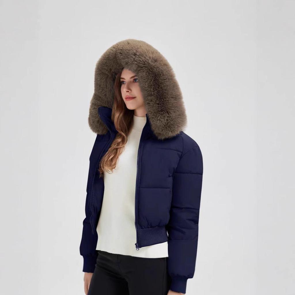 Fur Collar Down Cotton-padded Jacket Women's Short Winter Waist Thickened Cotton-padded Jacket Small Jacket