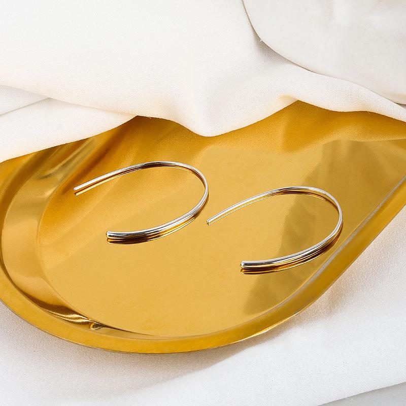 Simple Gold-plated Women s Earrings Versatile Oval U-shaped S925 Sterling Silver Fine Hoop Earrings Are Elegant and Dignified