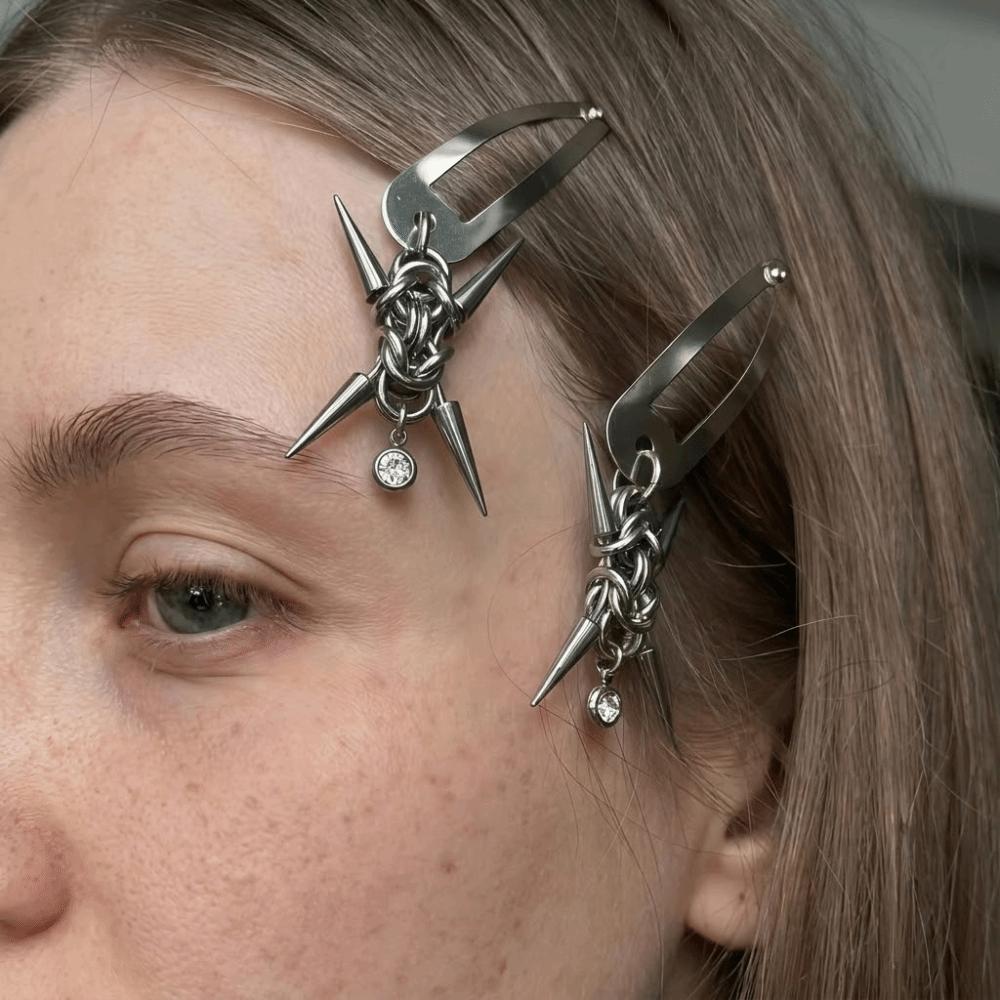 Heavy Industry Rivet Hair Clips Stainless Steel Goth Hair Clips Fashion Punk Hair Clips Women Girl