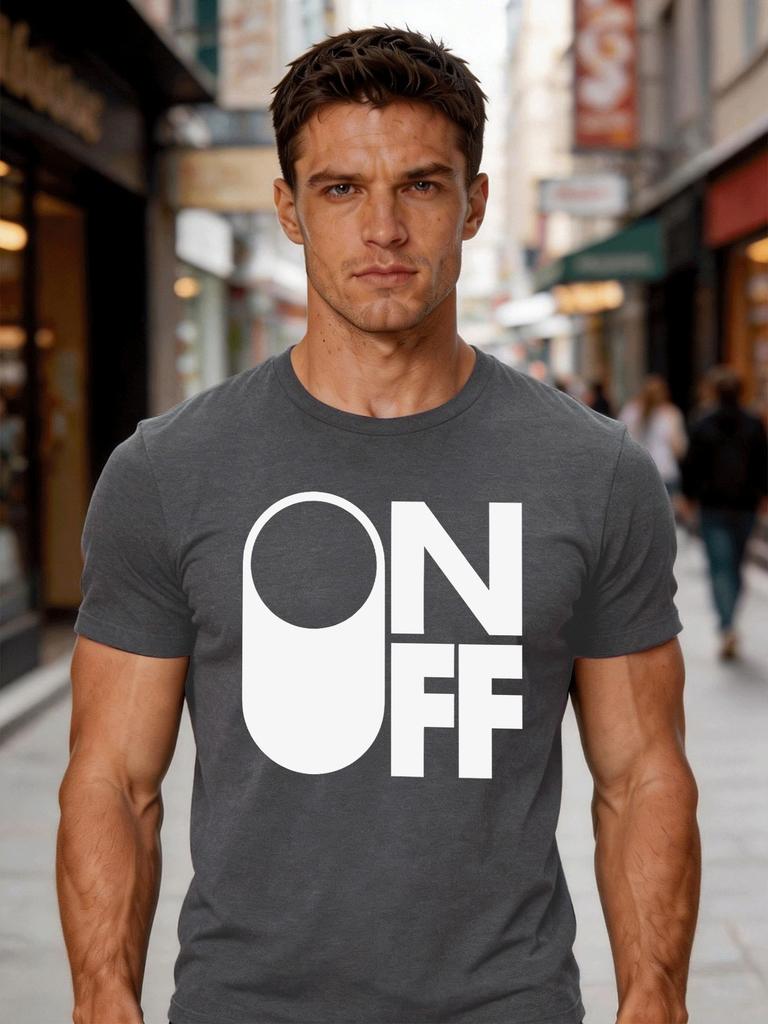 Fashion Unisexs White Basic Tee Geometric On Off Switch Text Print Simple Abstract Minimal Art Trend Casual Short Sleeve Shirts