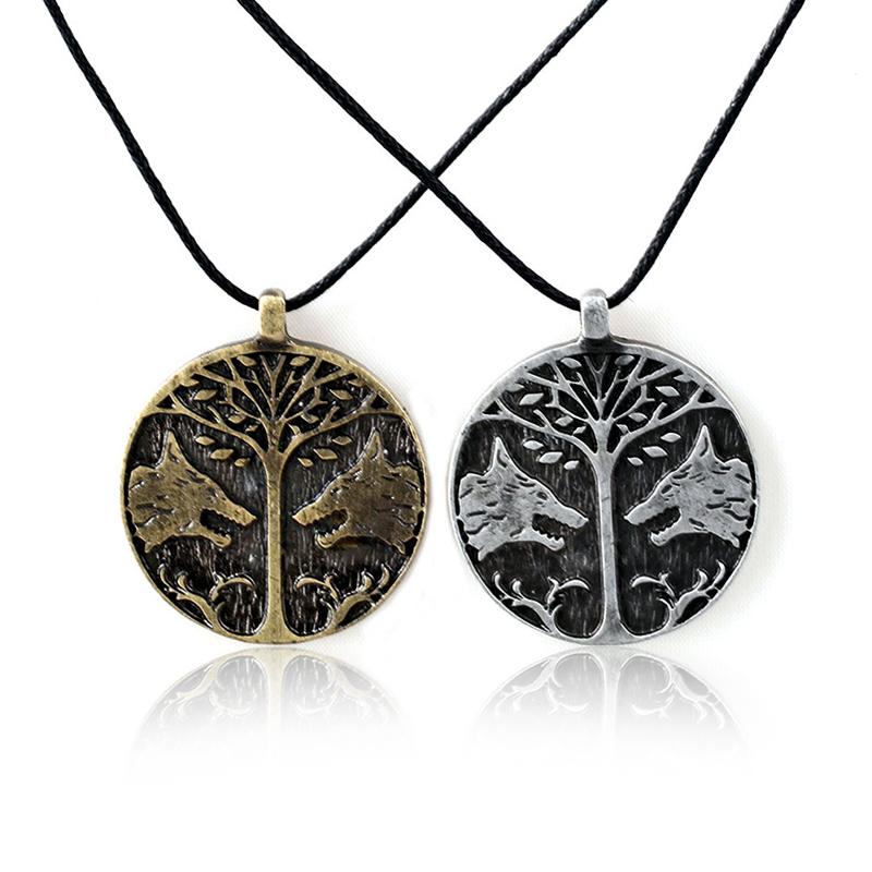 Viking Wolf Necklace Bronze Silver Pendant Couple Gift Norse Tree of Life Jewelry for Men Women