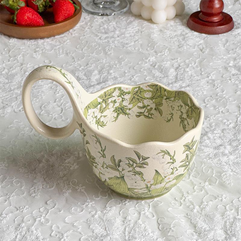 

Керамическая кружка Чашка с аккордом с ложкой Чашка для завтрака Овсяная миска Подогретое молоко Цветение ландыша Кофейная чашка Тарелка 450ML
