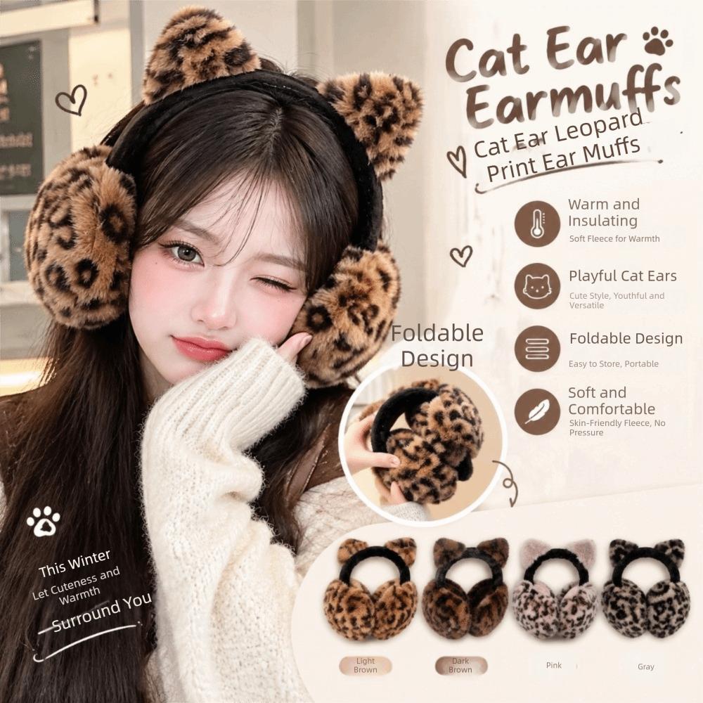 Ear Cap Winter Cat Ears Earmuffs Y2k Faux Fur Ear Muffs Comfortable Leopard Print Ear Mask Riding