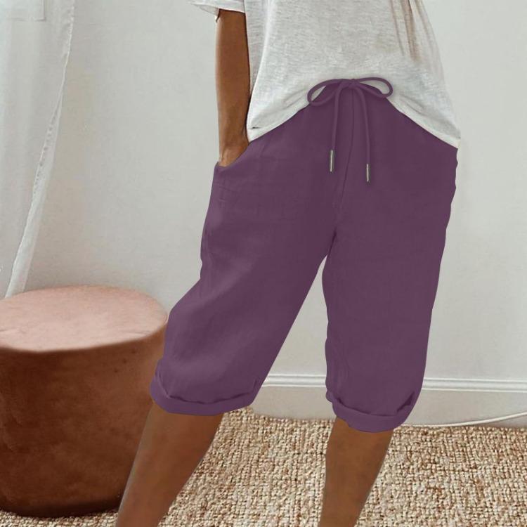 High Waisted Linen Shorts for Women Casual Drawstring Pants with Pockets