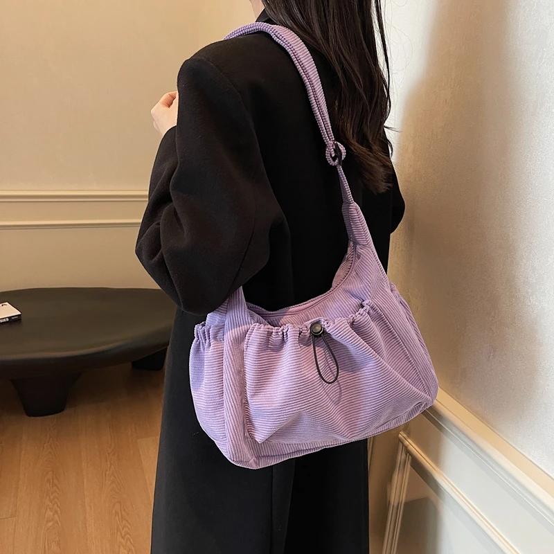 Soft Corduroy Handbags for Women 2026 Winter New Y2K Korean Fashion Travel Shoulder Bag Casual Style Crossbody Bag