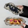304 Edelstahl Oval Spitze Teller Speise Tablett Gebäck und Dessert Teller Obst Teller Exquisiter Kuchen Tablett Esstisch Dekoration