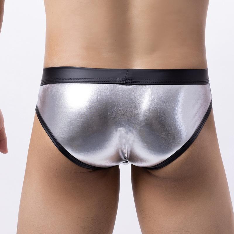 Męska seksowna bielizna penis erotyczny sztuczna skóra zabawne majtki otwarty krok sakiewka męskie majtki gejowskie majtki