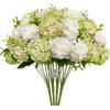 4 Bundles Small Hydrangea Artificial Flowers, Silk Fake Flower Bouquet for Wedding Party Home Decor.(White & Green)